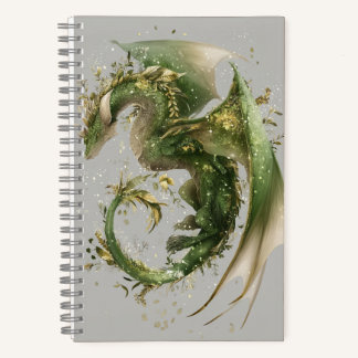 Magical Floral Green Wyvern Dragon Journal - Full