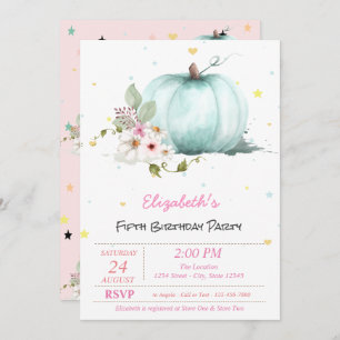 Magical Floral Pumpkin Stars Birthday Invitation
