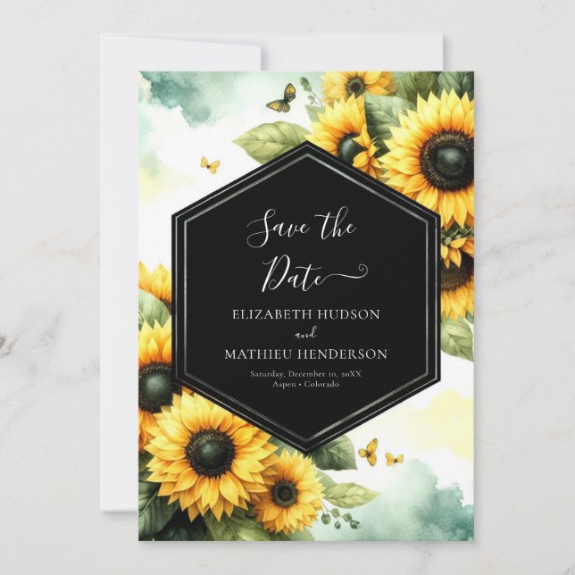 Magical Floral Sunflower Wedding Save The Date (Front)