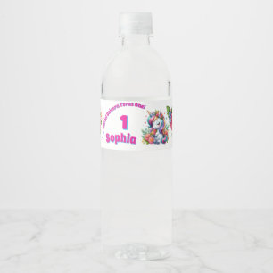 Magical Floral Unicorn 1st BIrthday Girly Water Bottle Label