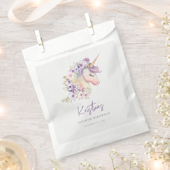 Magical Floral Unicorn Birthday  Favour Bag (Clipped)