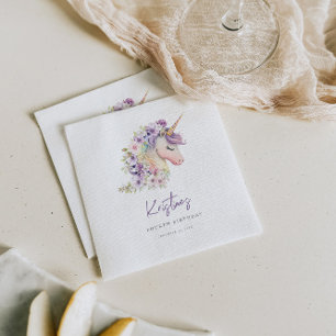 Magical Floral Unicorn Birthday Napkins