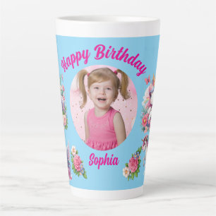 Magical Floral Unicorn Photo Girly Birthday  Gift Latte Mug