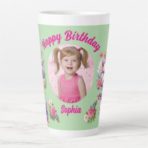 Magical Floral Unicorn Photo Girly Birthday  Gift Latte Mug