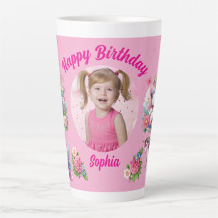 Magical Floral Unicorn Photo Girly Birthday Gift Latte Mug