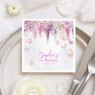 Magical Floral Wisteria Butterly Kids Birthday Napkin