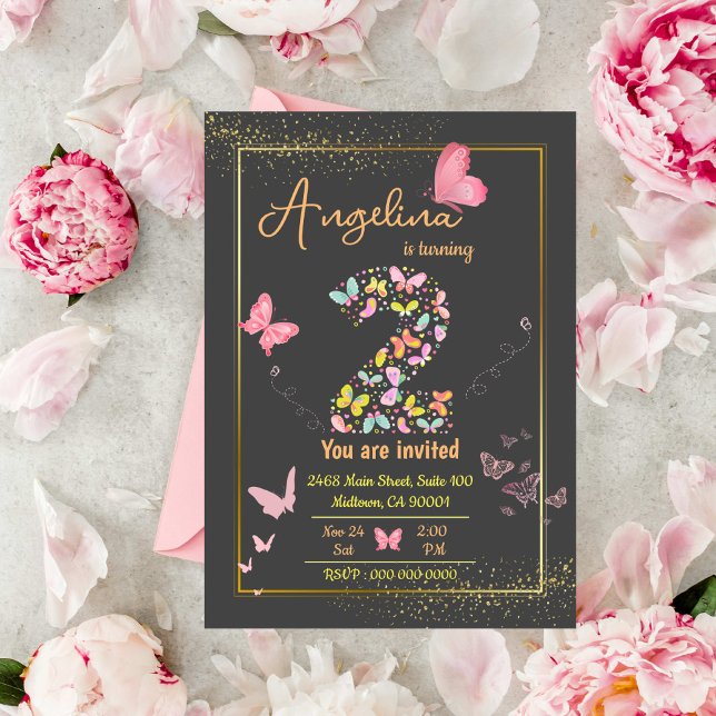 Magical Fluttering Butterflies cute 2nd birthday Invitation (Creator Uploaded)