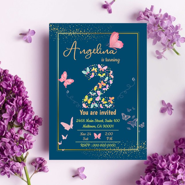 Magical Fluttering Butterflies cute 2nd birthday  Invitation (Creator Uploaded)