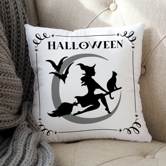 Magical Flying Witch Halloween Typography Cushion (Creator Uploaded)