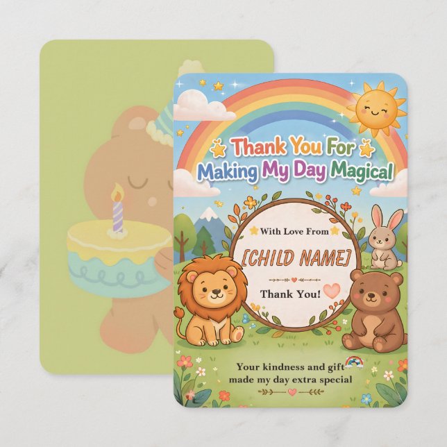 Magical Forest Animals Birthday Thank You Card (Front/Back)