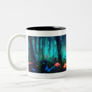 Magical Forest: Bioluminescent Mushrooms and Butte Two-Tone Coffee Mug
