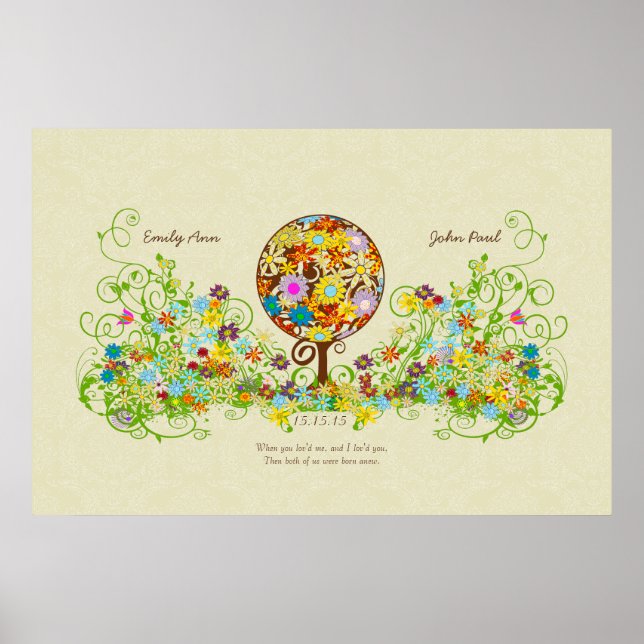 Magical Forest Circle of Love Flower Tree Wedding Poster (Front)