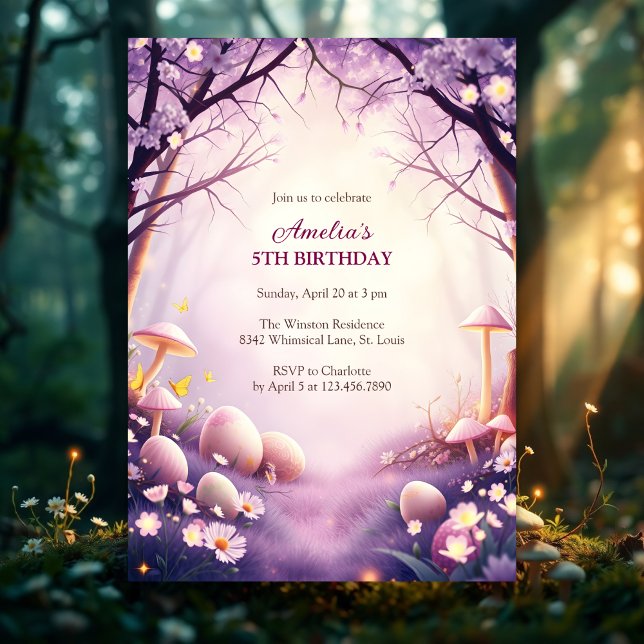 Magical Forest Easter Pink Egg Hunt Birthday Party Invitation (Magical Forest Easter Pink Egg Hunt Birthday Party Invitation)