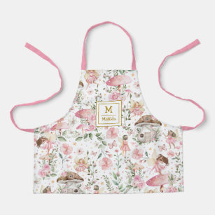 Magical Forest Fairy Pink Floral Garden Monogram Apron
