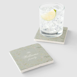 Magical Forest Floral Monogram Stone Coaster