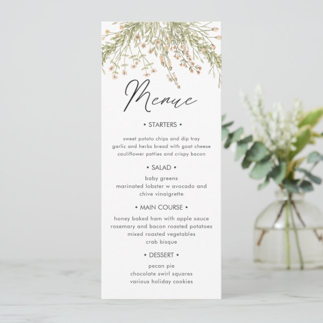 Magical Forest Floral Wedding Dinner Menu Card (Standing Front)