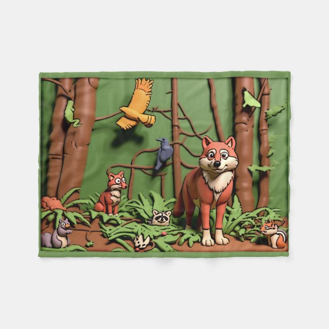 Magical Forest - Forest Animals Fleece Blanket (Front (Horizontal))
