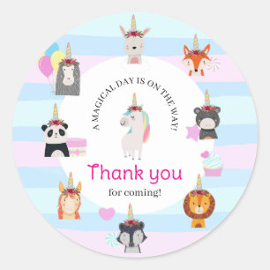 "Magical Forest Friends" Unicorn Birthday Classic Round Sticker