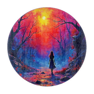 Magical Forest Girl's Solitude Design Cutting Board