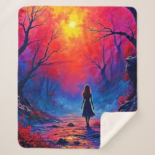 Magical Forest Girl's Solitude Design Sherpa Blanket