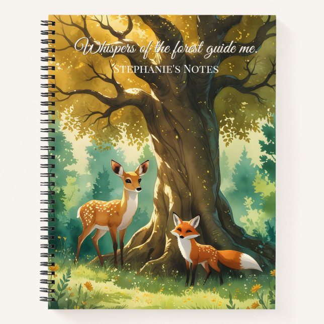 Magical Forest Golden Tree Deer Fox  Notebook (Front)