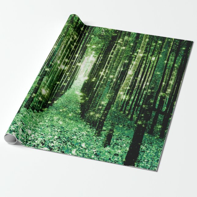 Magical Forest Green Mystery Wrapping Paper (Unrolled)
