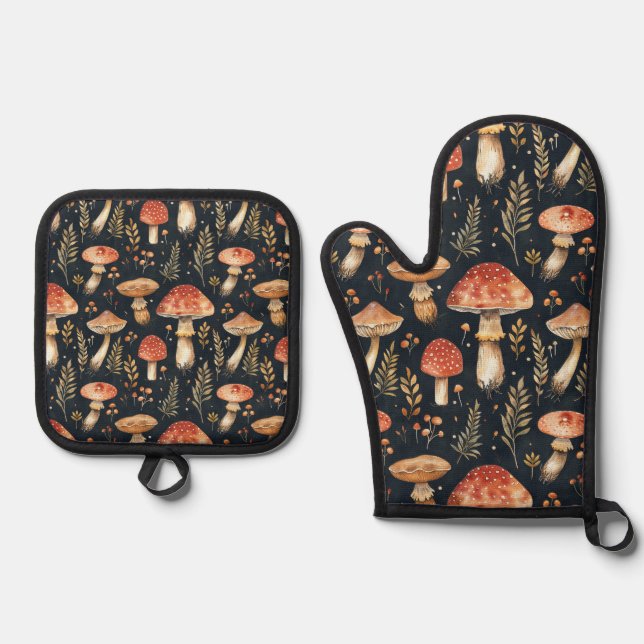 Magical Forest Mushroom Oven Mitt & Pot Holder Set (Front)