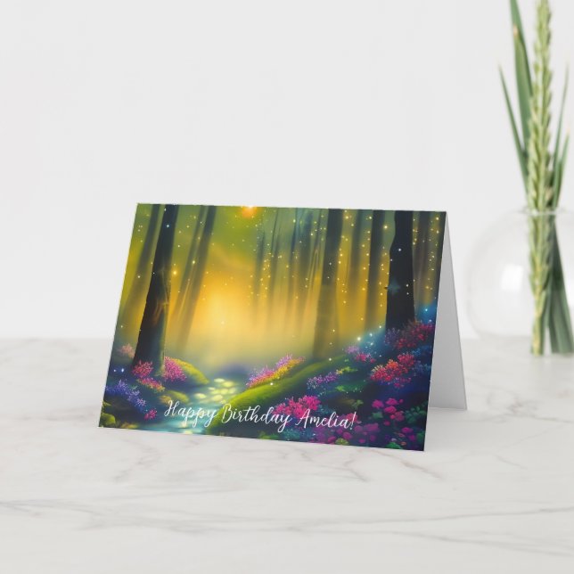 Magical Forest Path Digital Art Birthday Card (Front)
