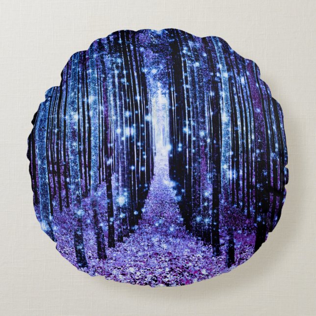 Magical Forest Path Purple Blue Round Cushion (Front)