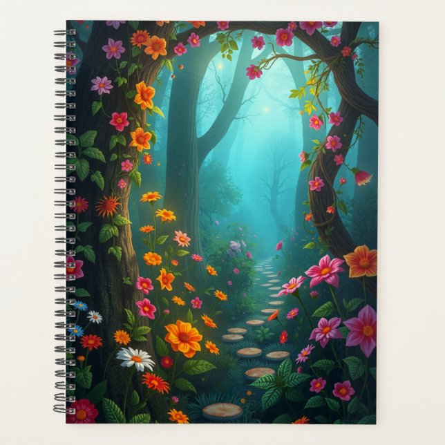 Magical Forest Pathway with Whimsical Wildflowers Planner (Front)