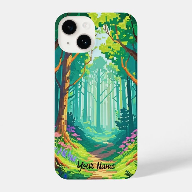 Magical Forest Pixel Art Personalised Name  iPhone Case (Back)