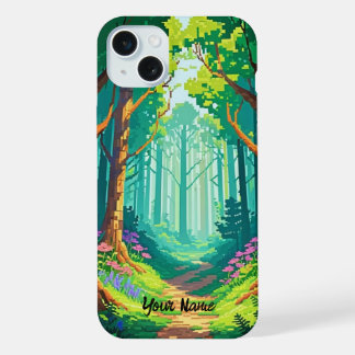 Magical Forest Pixel Art Personalised Name  iPhone 15 Plus Case