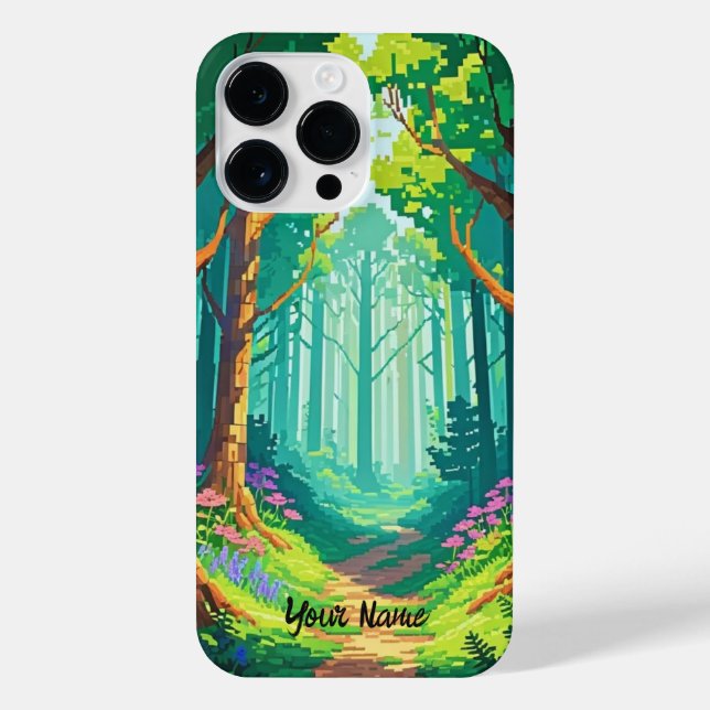 Magical Forest Pixel Art Personalised Name  iPhone Case (Back)