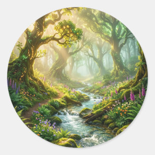 Magical Forest Stream Round Sticker