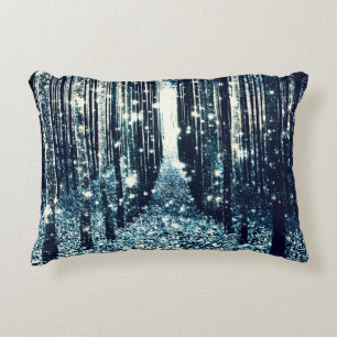 Magical Forest Teal Grey Elegance Decorative Cushion
