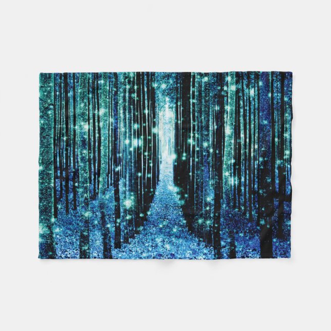 Magical Forest Turquoise Teal Fleece Blanket (Front (Horizontal))
