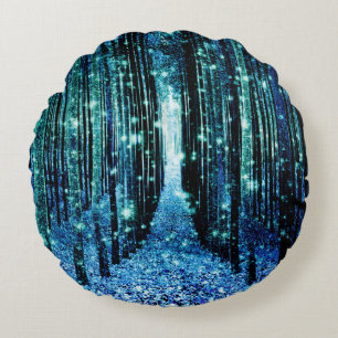 Magical Forest Turquoise Teal Round Cushion