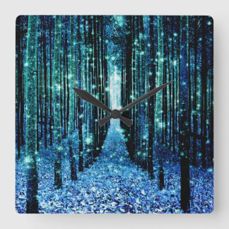 Magical Forest Turquoise Teal Square Wall Clock