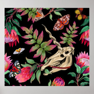 Magical Forest Unicorn Dark Pattern. Poster