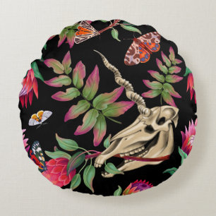 Magical Forest Unicorn Dark Pattern. Round Cushion