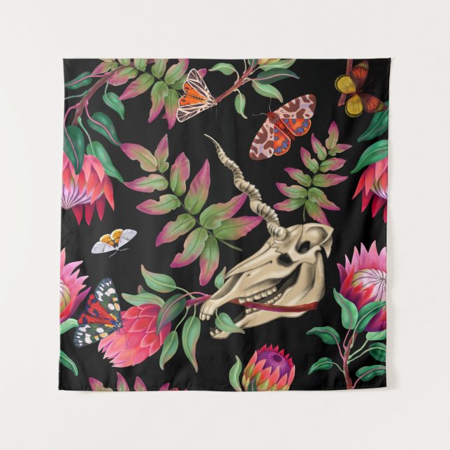 Magical Forest Unicorn Dark Pattern. Tapestry (Front)