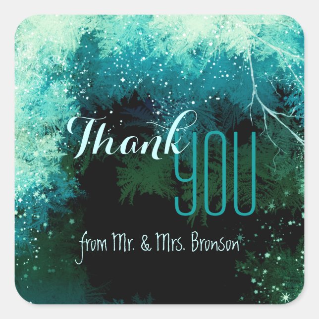 Magical Forest Wedding Thank You Square Sticker (Front)