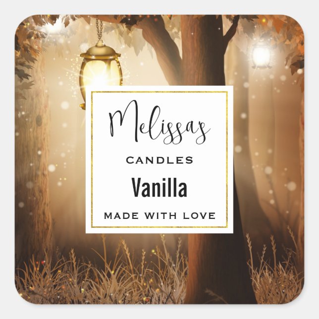 Magical Forest with Fairy Lights Candle Business Square Sticker (Front)