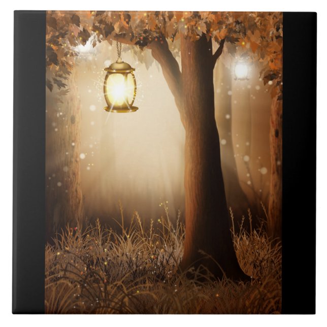 Magical Forest with Fairy Lights Ceramic Tile (Front)