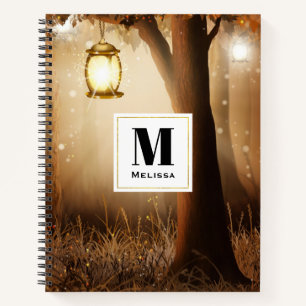 Magical Forest with Fairy Lights Monogram Notebook