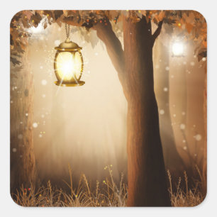 Magical Forest with Fairy Lights Square Sticker