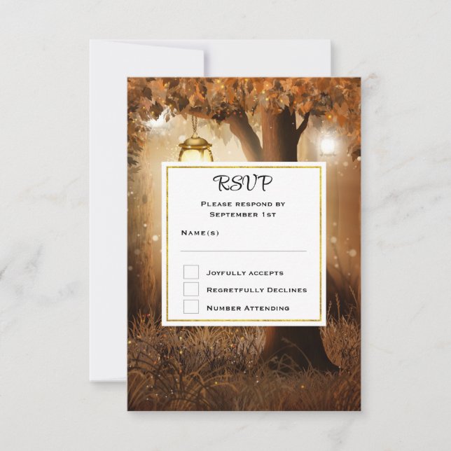 Magical Forest with Fairy Lights Wedding RSVP Card (Front)