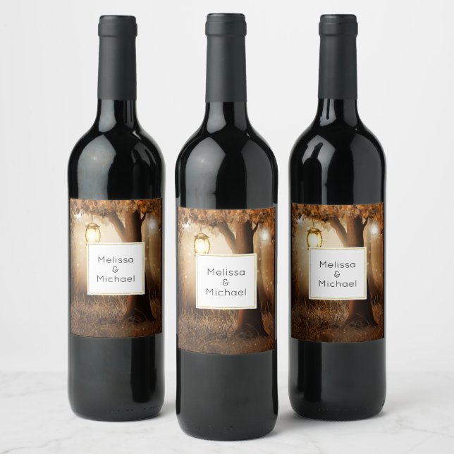 Magical Forest with Fairy Lights Wedding Wine Label (Bottles)