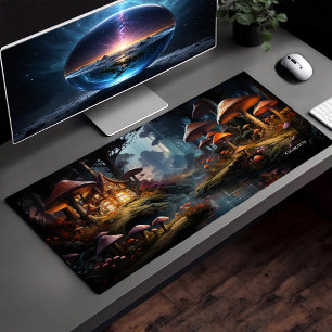 Magical Forest With Glowing Musrooms Serene Stream Desk Mat