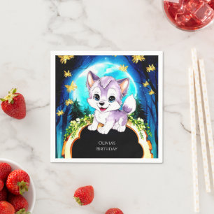 Magical Forest Wolf Birthday Napkin